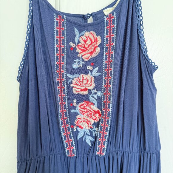 Andree By Unit Womens Navy Dress with Embroidered Flowers Size Medium - Picture 6 of 10